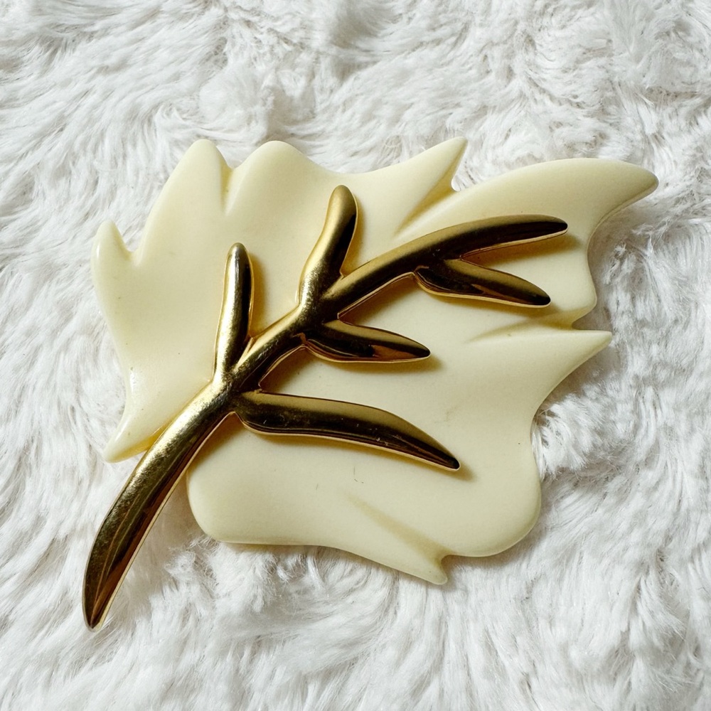 Vintage Signed KJL Leaf Brooch